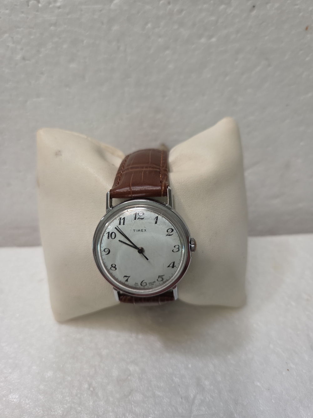 Timex Mercury 10480 mechanical Silver Case Watch with Brown Leather Band